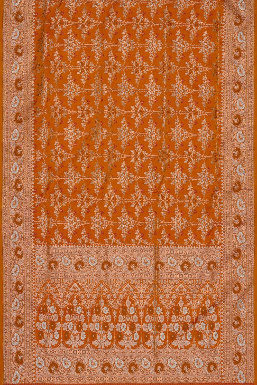 Image of Orange Banarasi Brocade Silk Saree