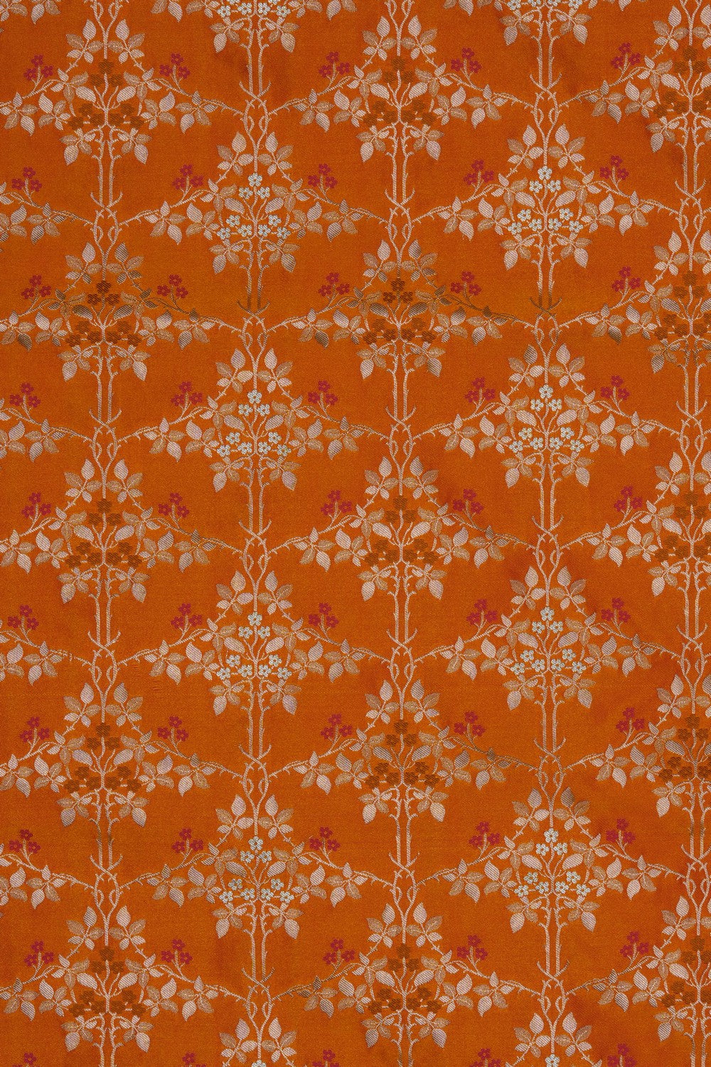 Image of Orange Banarasi Brocade Silk Saree