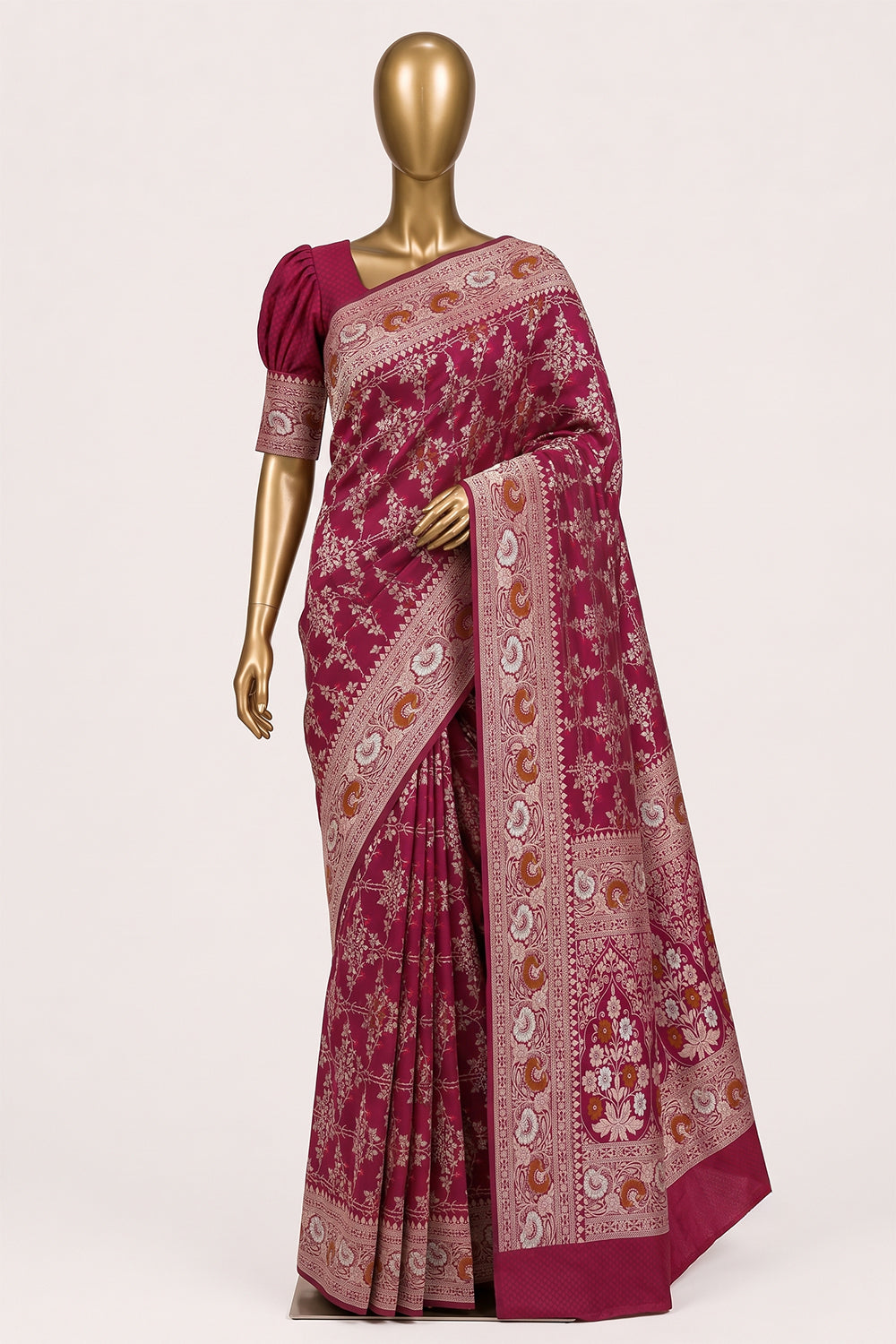 Image of Pink Banarasi Brocade Silk Saree