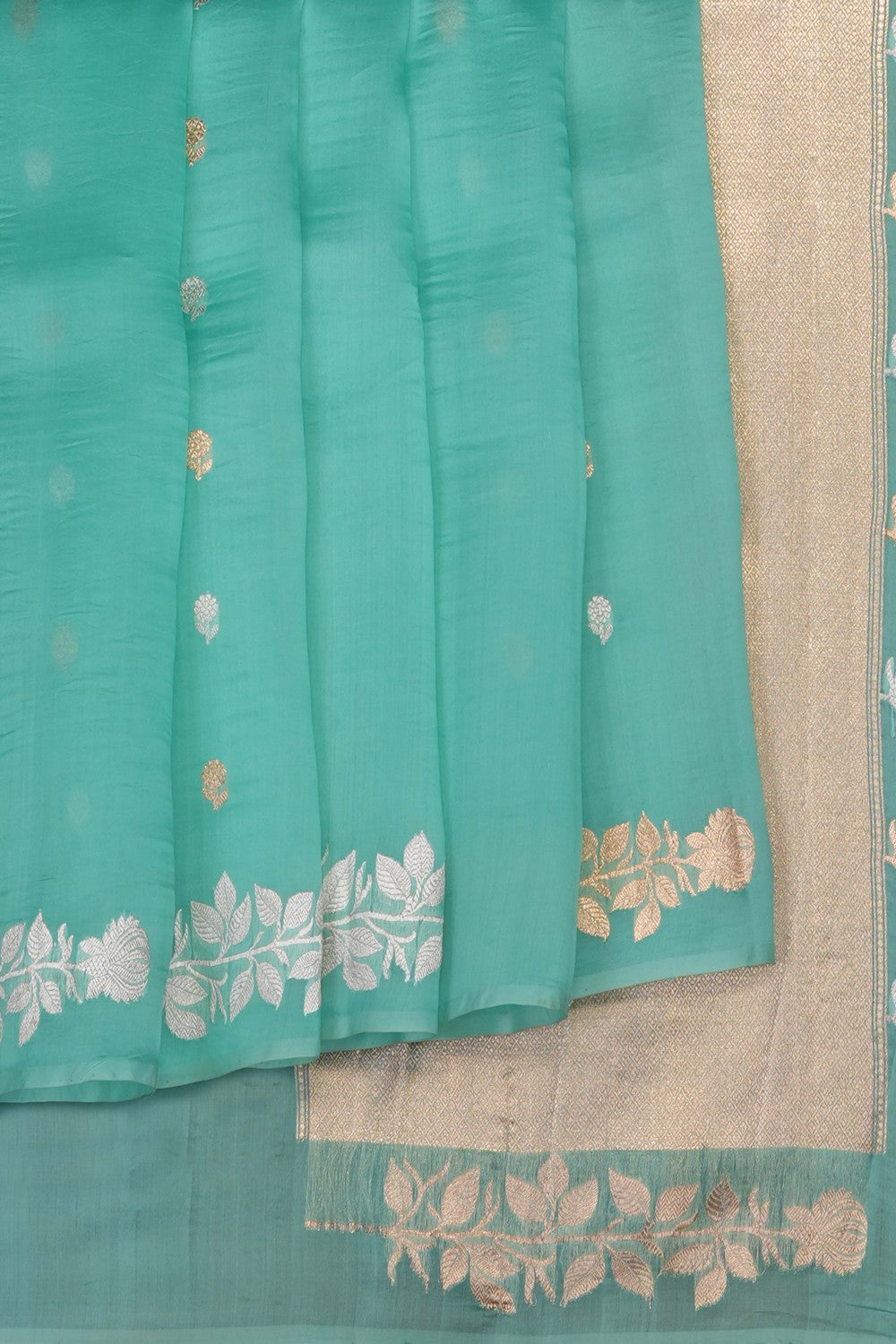 Image of Sea Green Banarasi Kora Saree