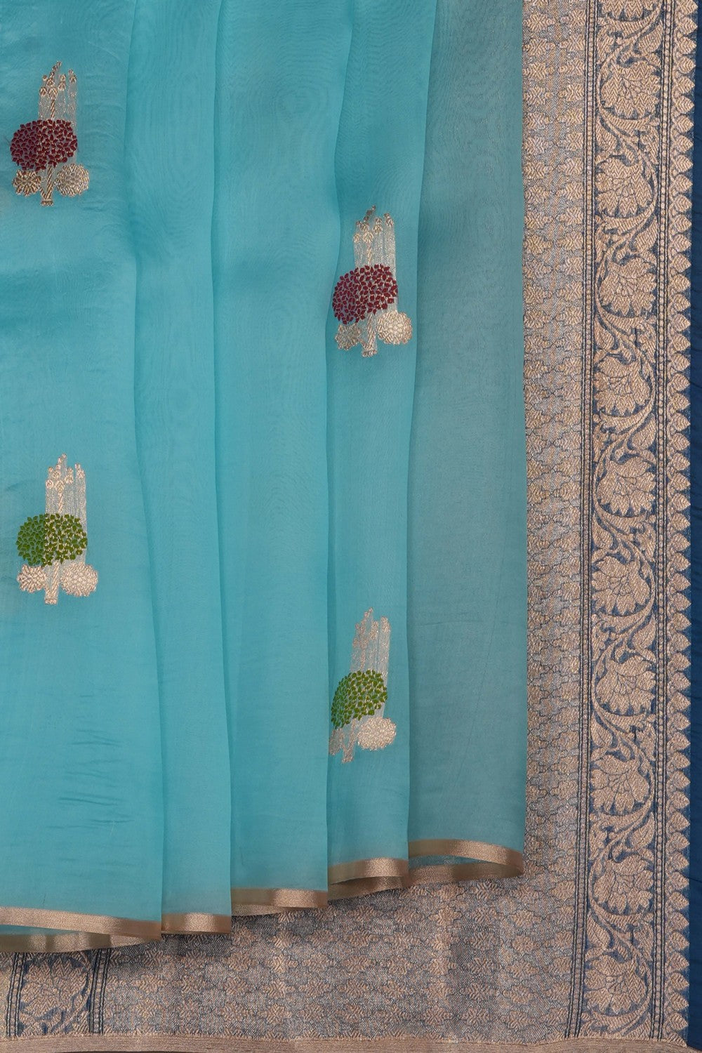 Image of Sea Blue Banarasi Kora Saree