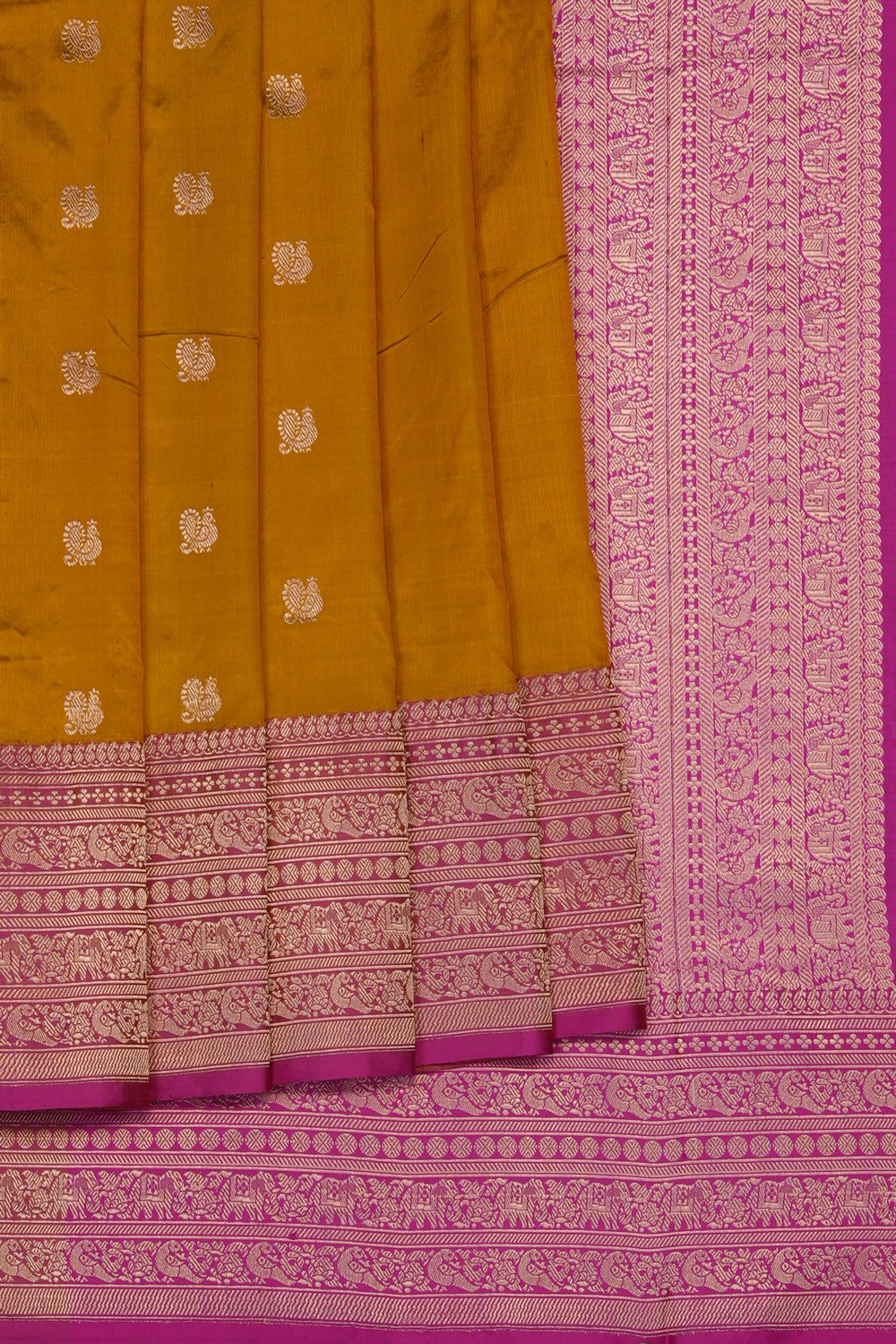 Image of Fenugreen Yellow Banarasi Katan Silk Saree