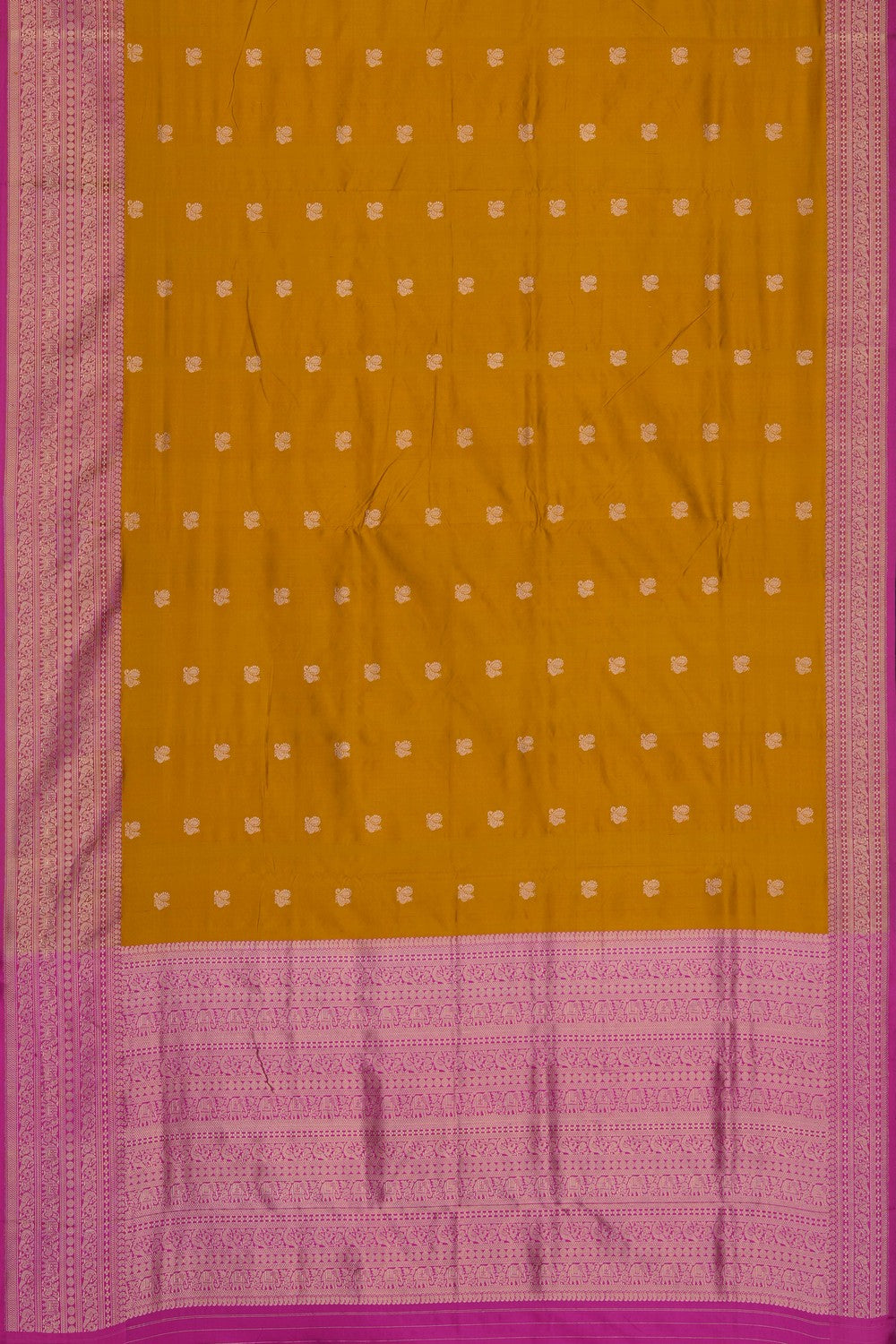 Image of Fenugreen Yellow Banarasi Katan Silk Saree