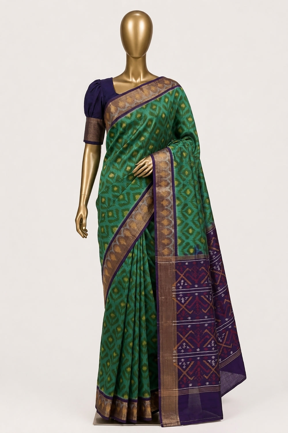 Image of South Silk-Cotton Ikat Fusion Saree