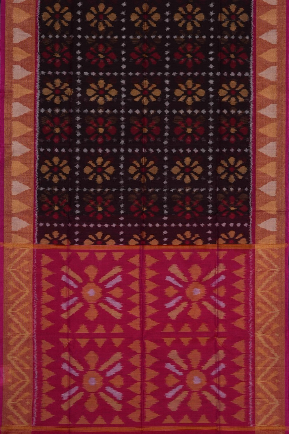 Image of South Silk-Cotton Ikat Fusion Saree