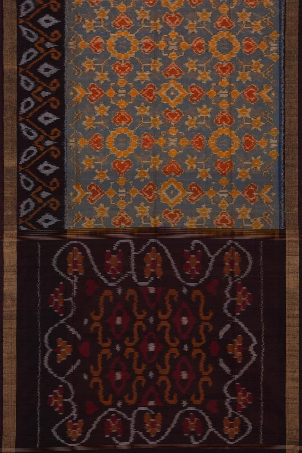 Image of South Silk-Cotton Ikat Fusion Saree