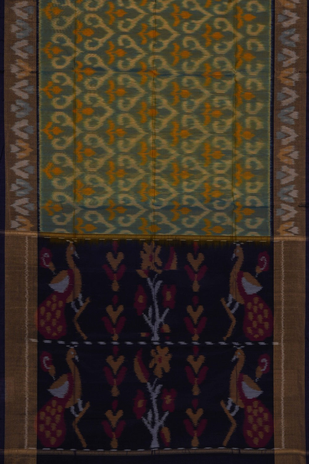 Image of South Silk-Cotton Ikat Fusion Saree