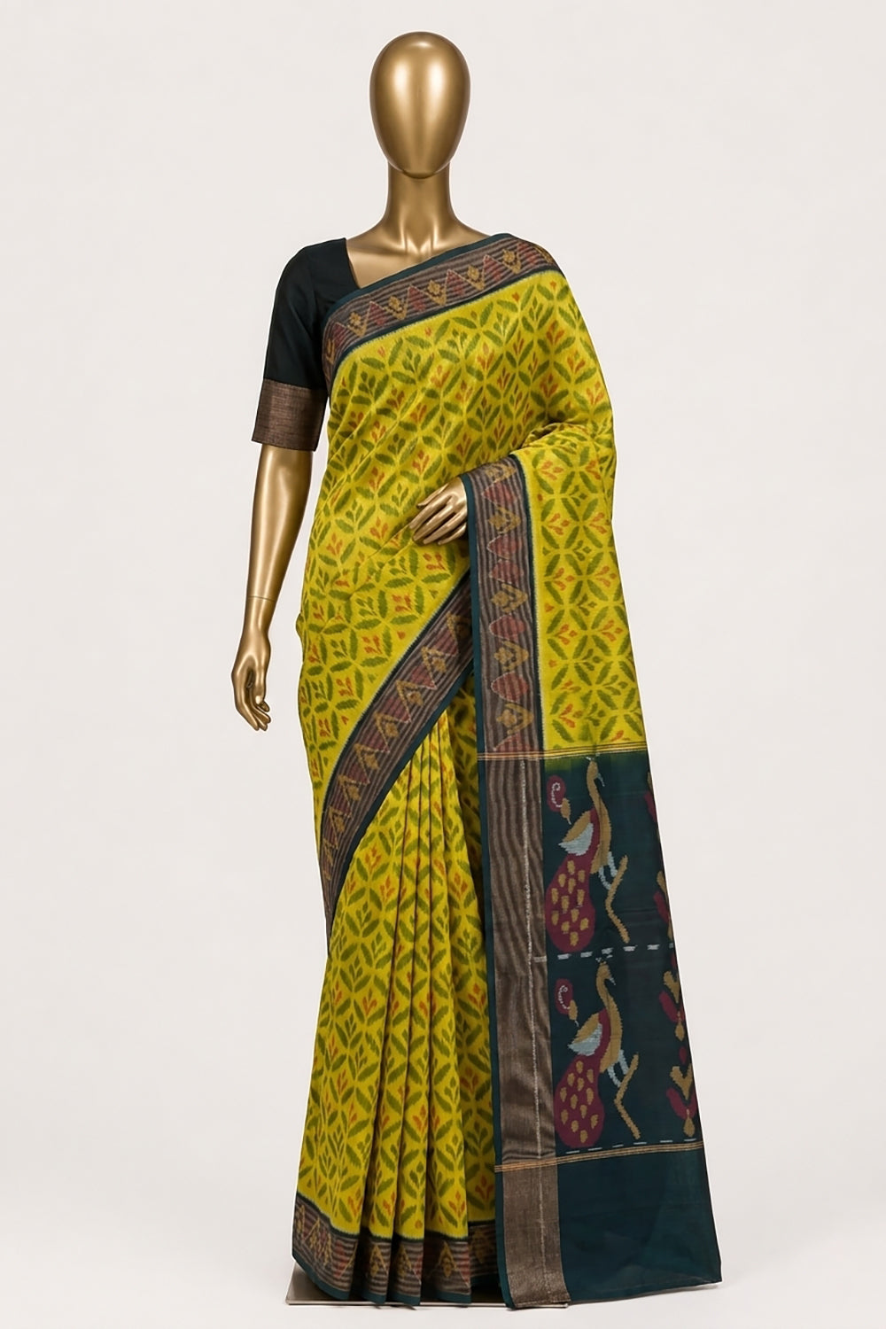 Image of South Silk-Cotton Ikat Fusion Saree