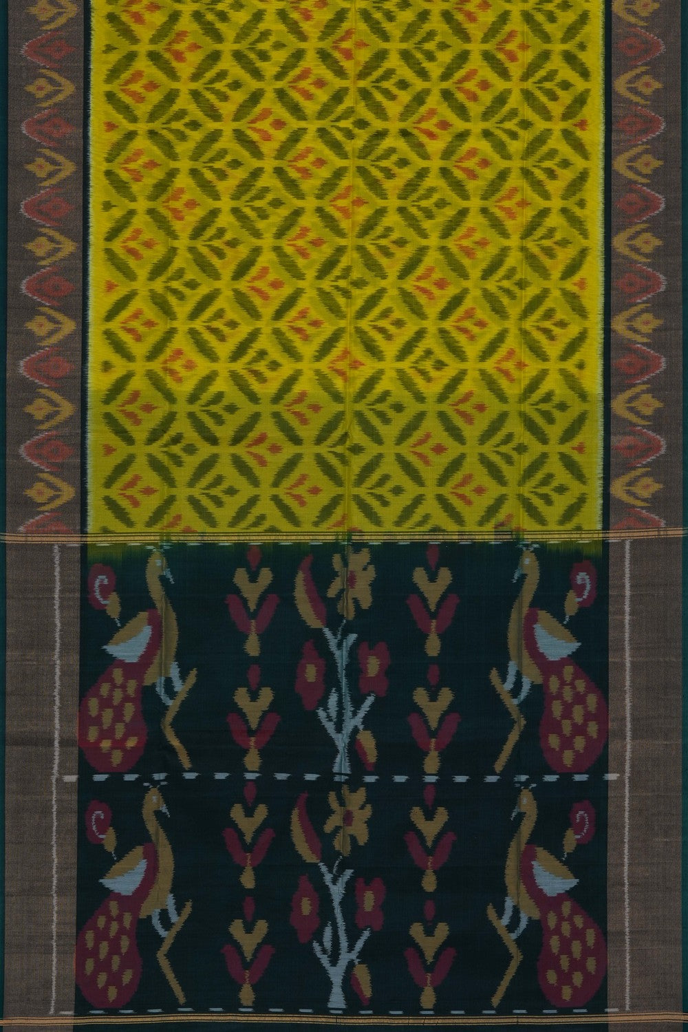 Image of South Silk-Cotton Ikat Fusion Saree