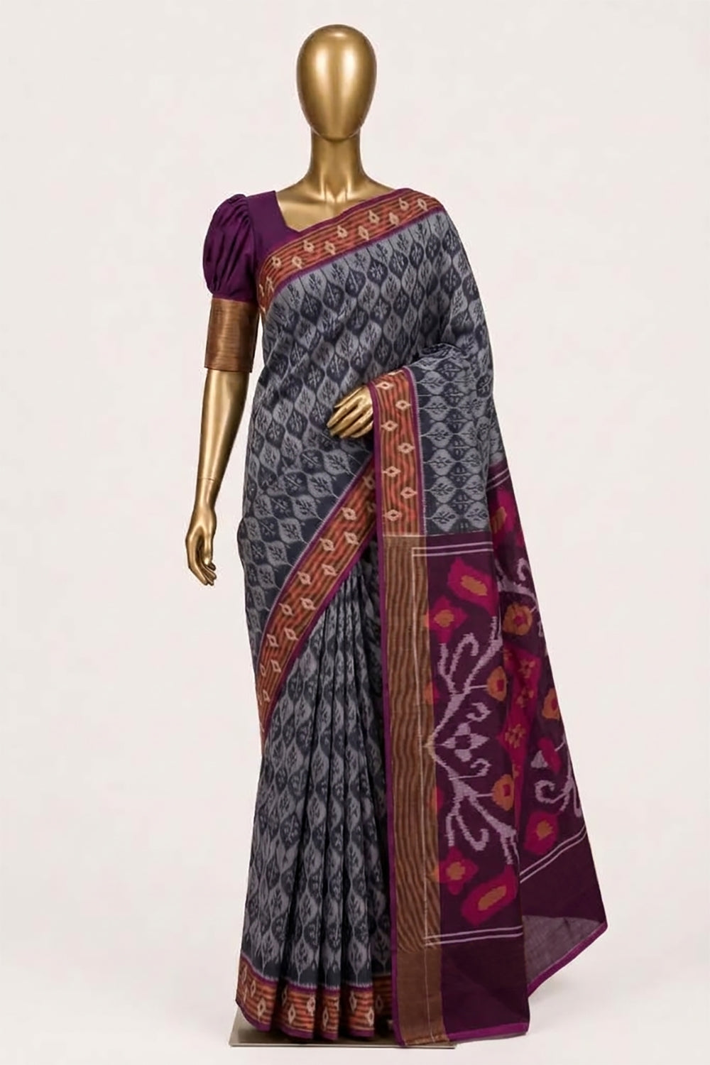 Image of South Silk-Cotton Ikat Fusion Saree