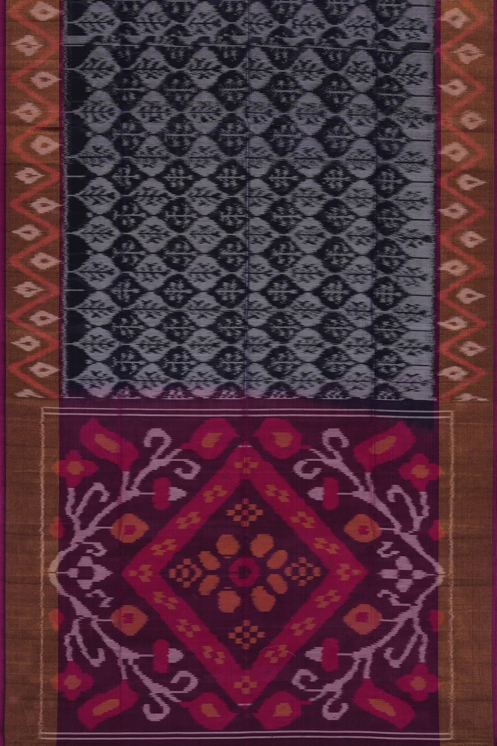 Image of South Silk-Cotton Ikat Fusion Saree