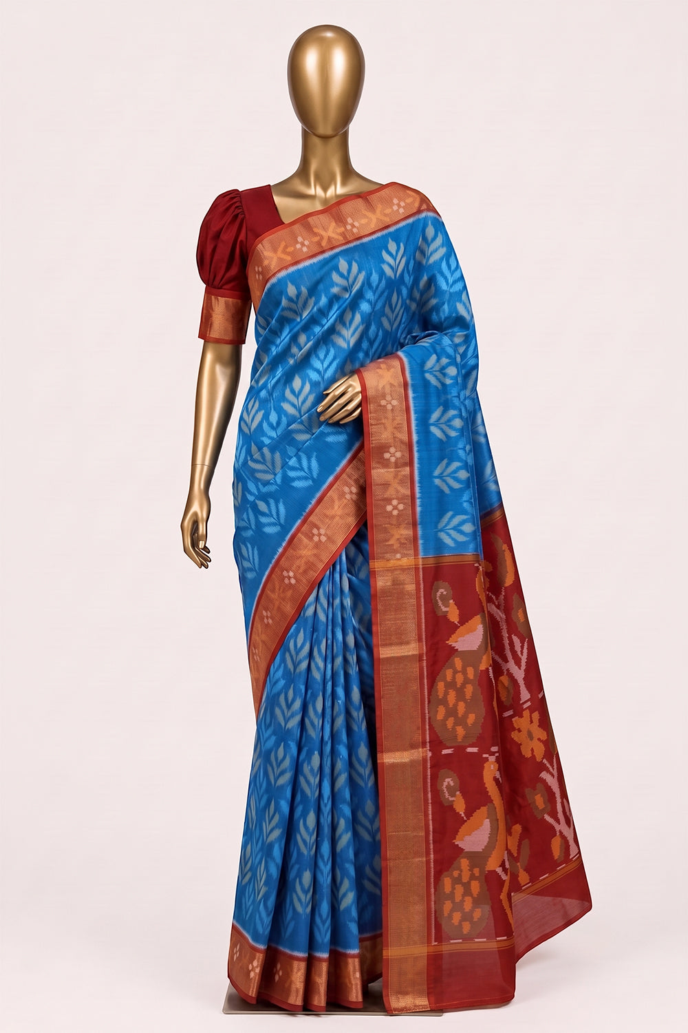 Image of South Silk-Cotton Ikat Fusion Saree