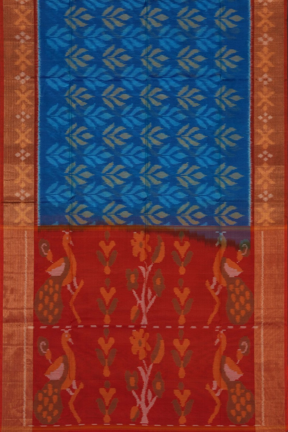 Image of South Silk-Cotton Ikat Fusion Saree