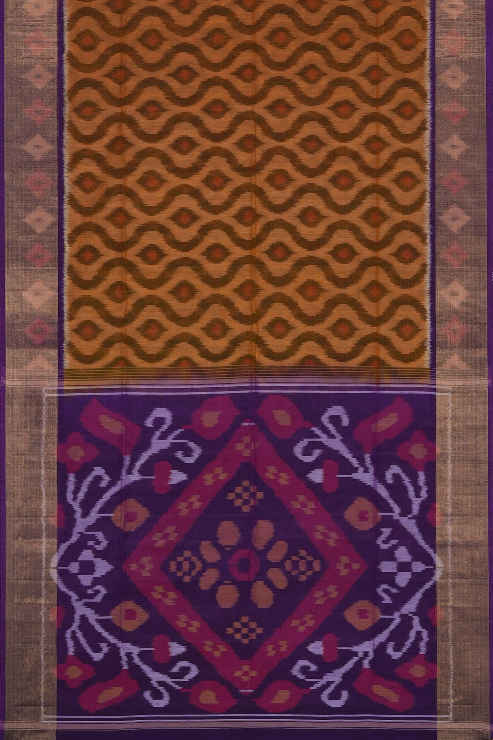 Image of South Silk-Cotton Ikat Fusion Saree