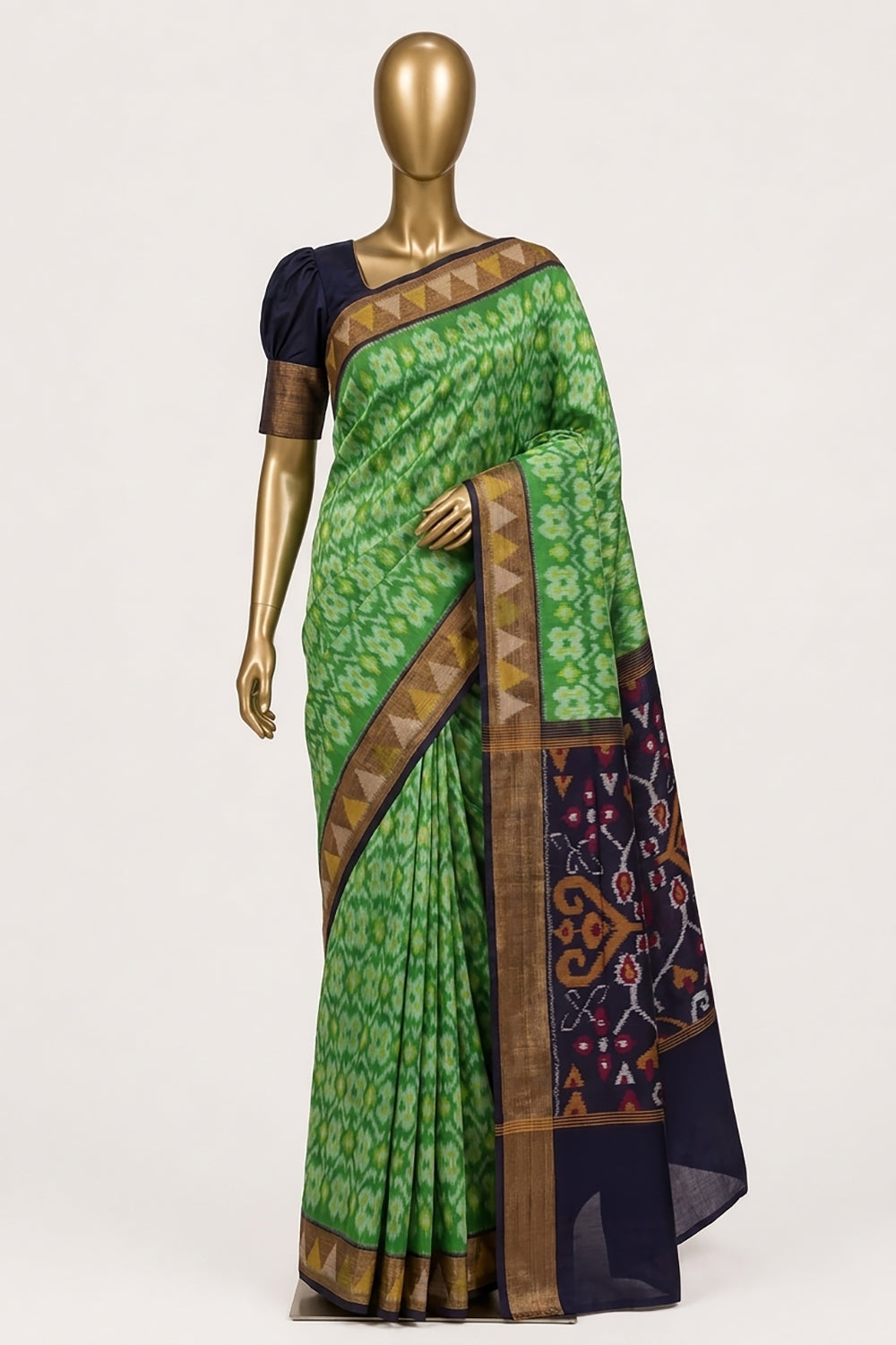 Image of South Silk-Cotton Ikat Fusion Saree