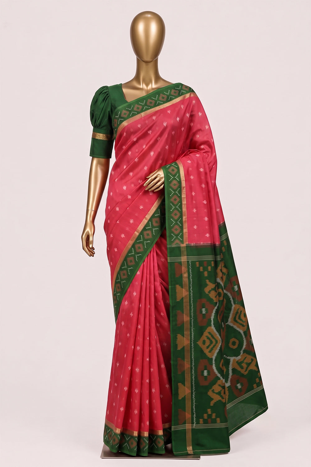 Image of South Silk-Cotton Ikat Fusion Saree