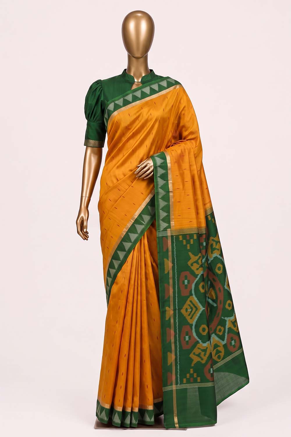 Image of South Silk-Cotton Ikat Fusion Saree