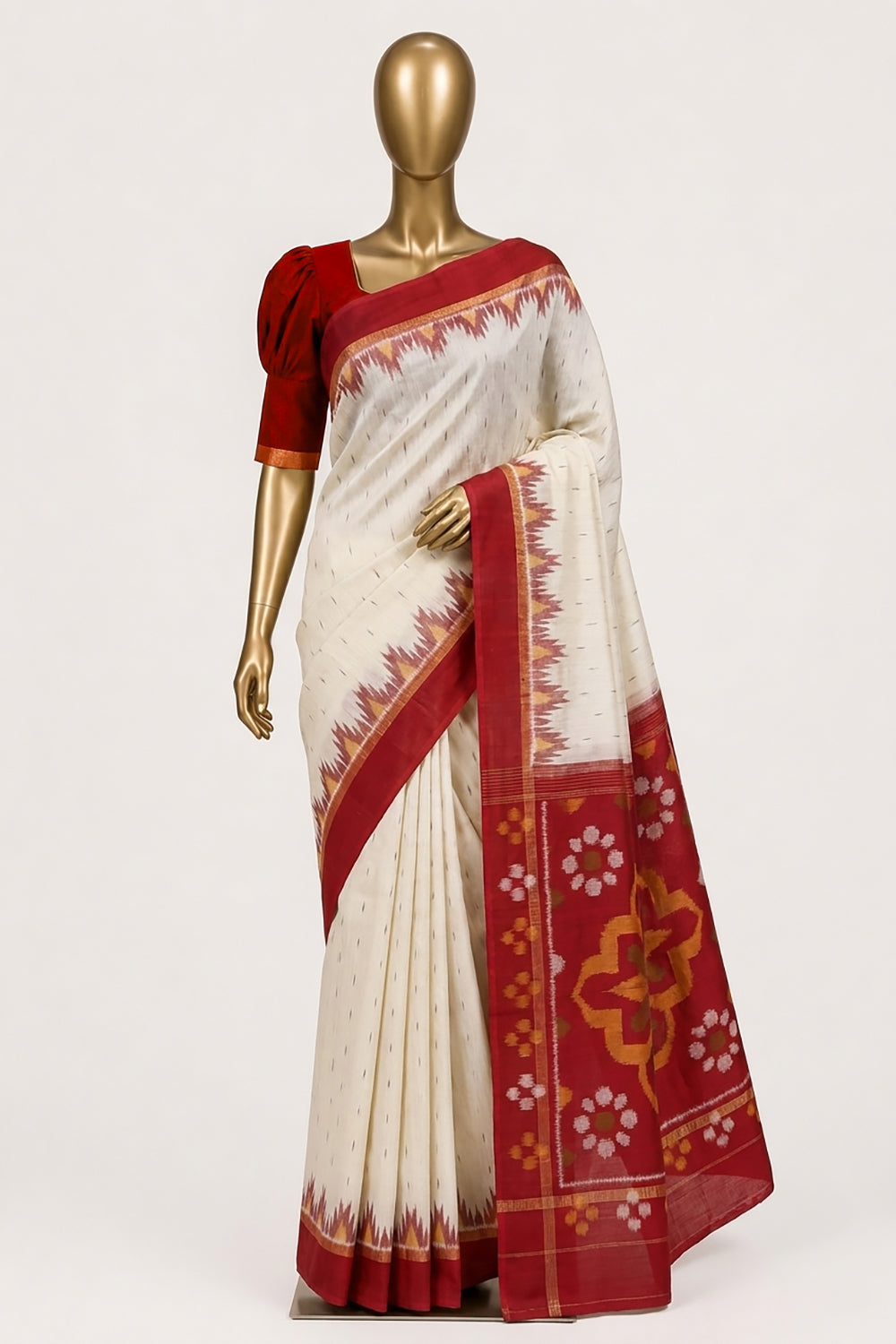 Image of South Silk-Cotton Ikat Fusion Saree