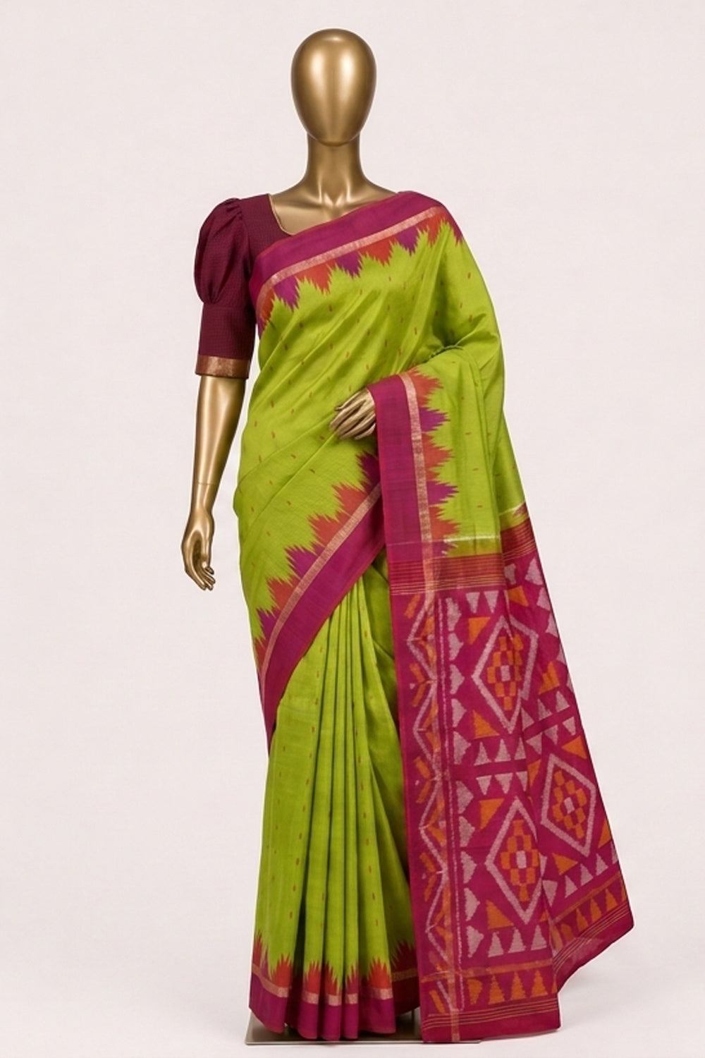 Image of South Silk-Cotton Ikat Fusion Saree