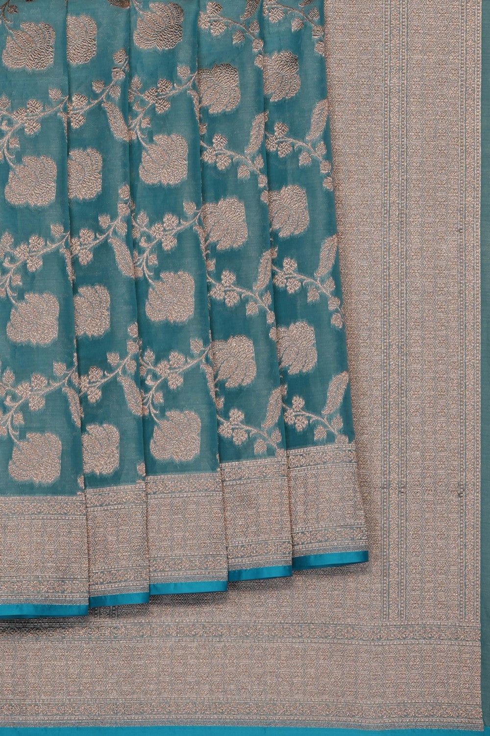 Image of Teal Blue Banarasi Tissue Silk Saree
