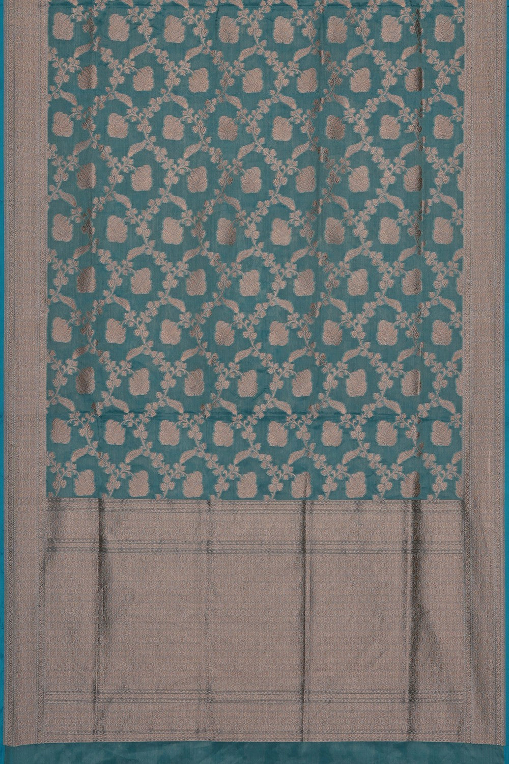 Image of Teal Blue Banarasi Tissue Silk Saree