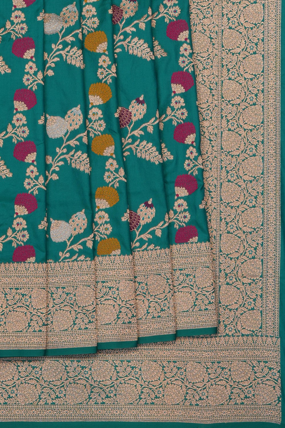 Image of Teal Green Banarasi Katan Silk Saree