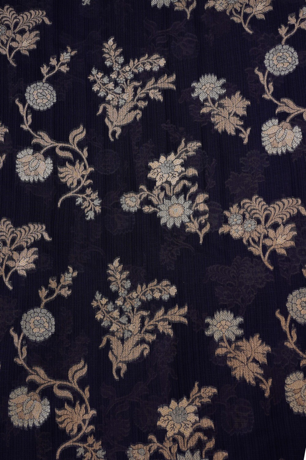 Image of Navy Blue Banarasi Kora Saree