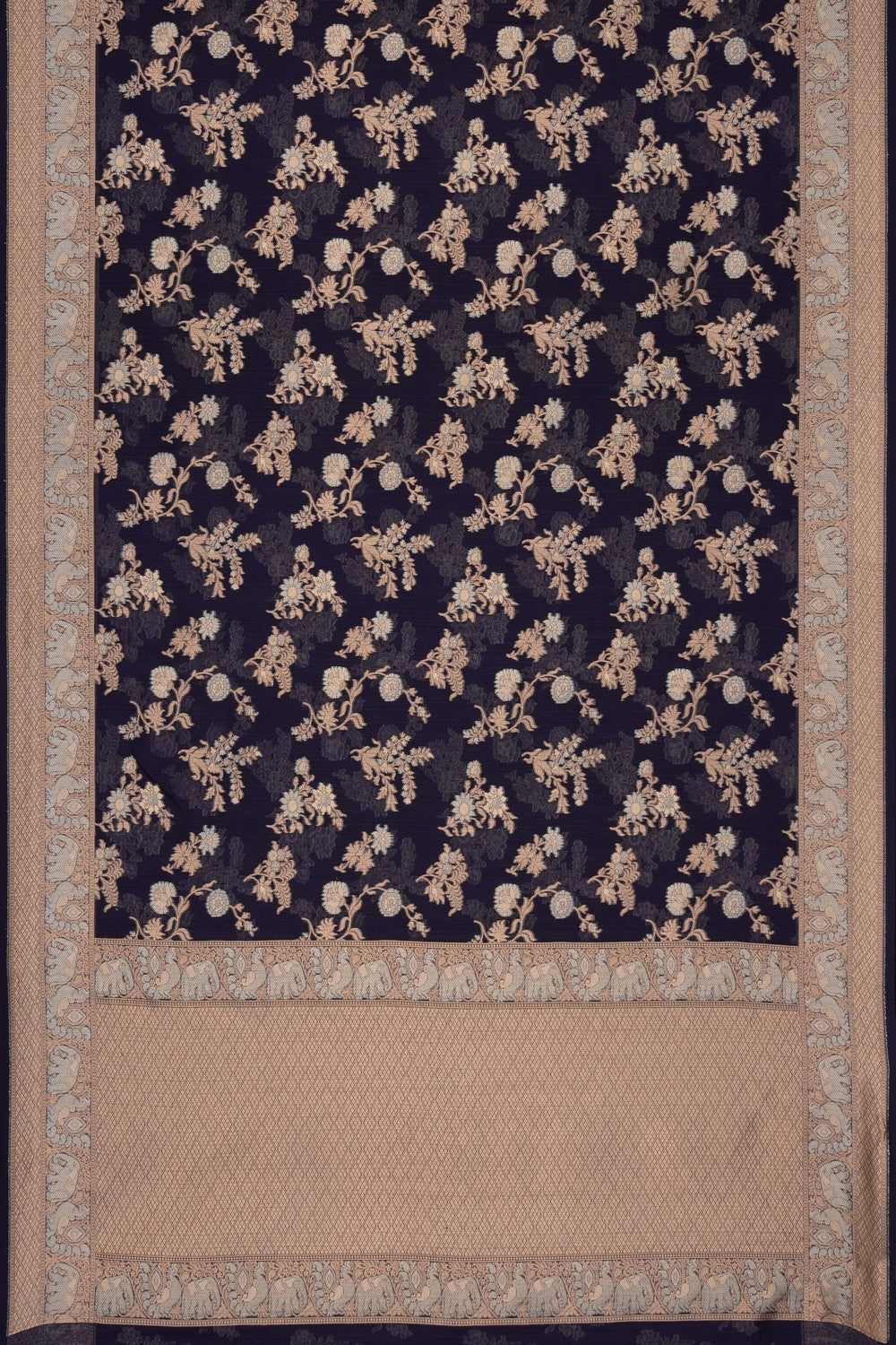 Image of Navy Blue Banarasi Kora Saree
