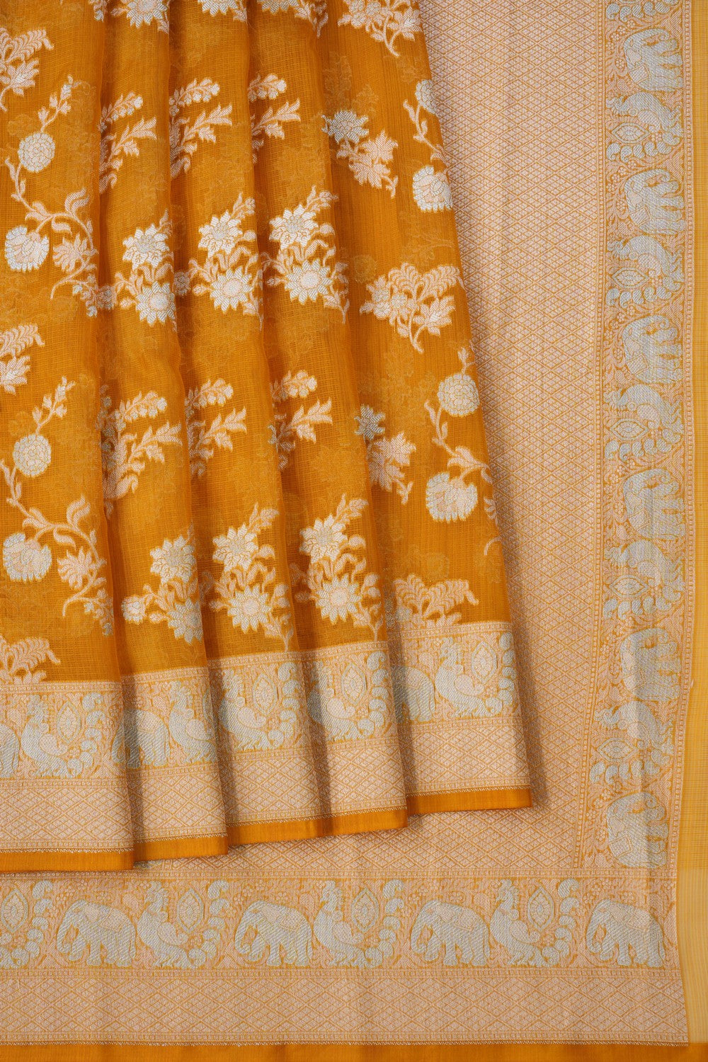 Image of Mustard Banarasi Kora Saree
