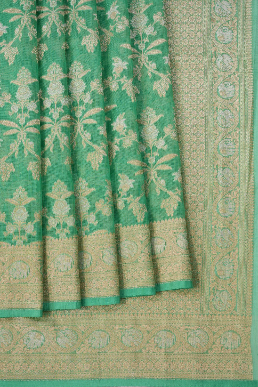Image of Sea Green Banarasi Kora Saree