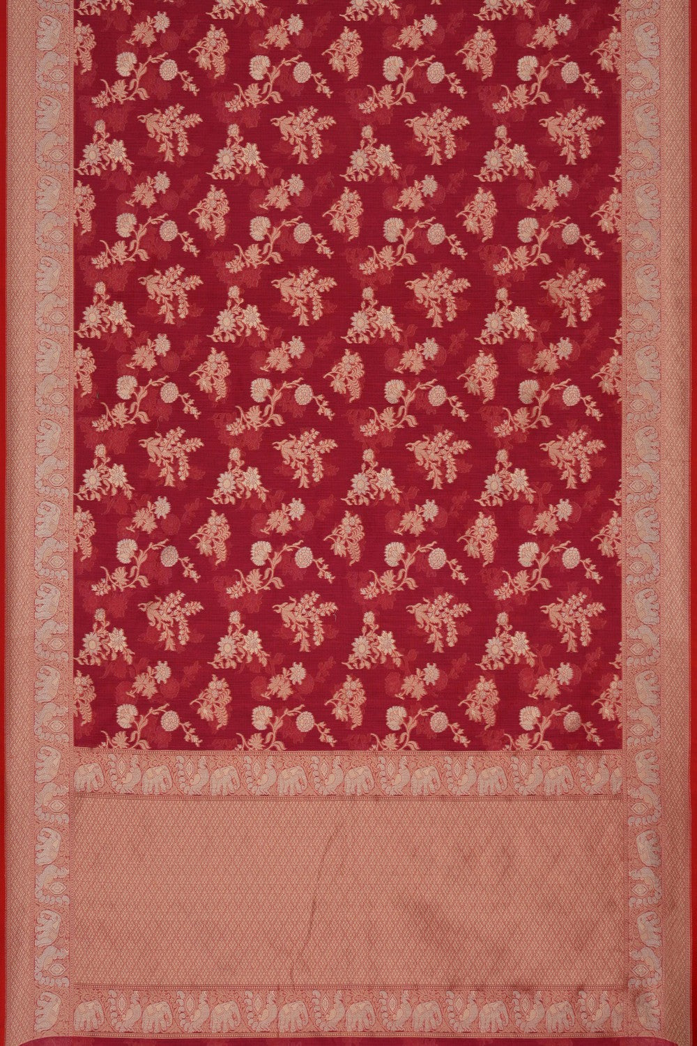Image of Coral-Red Banarasi Kora Saree