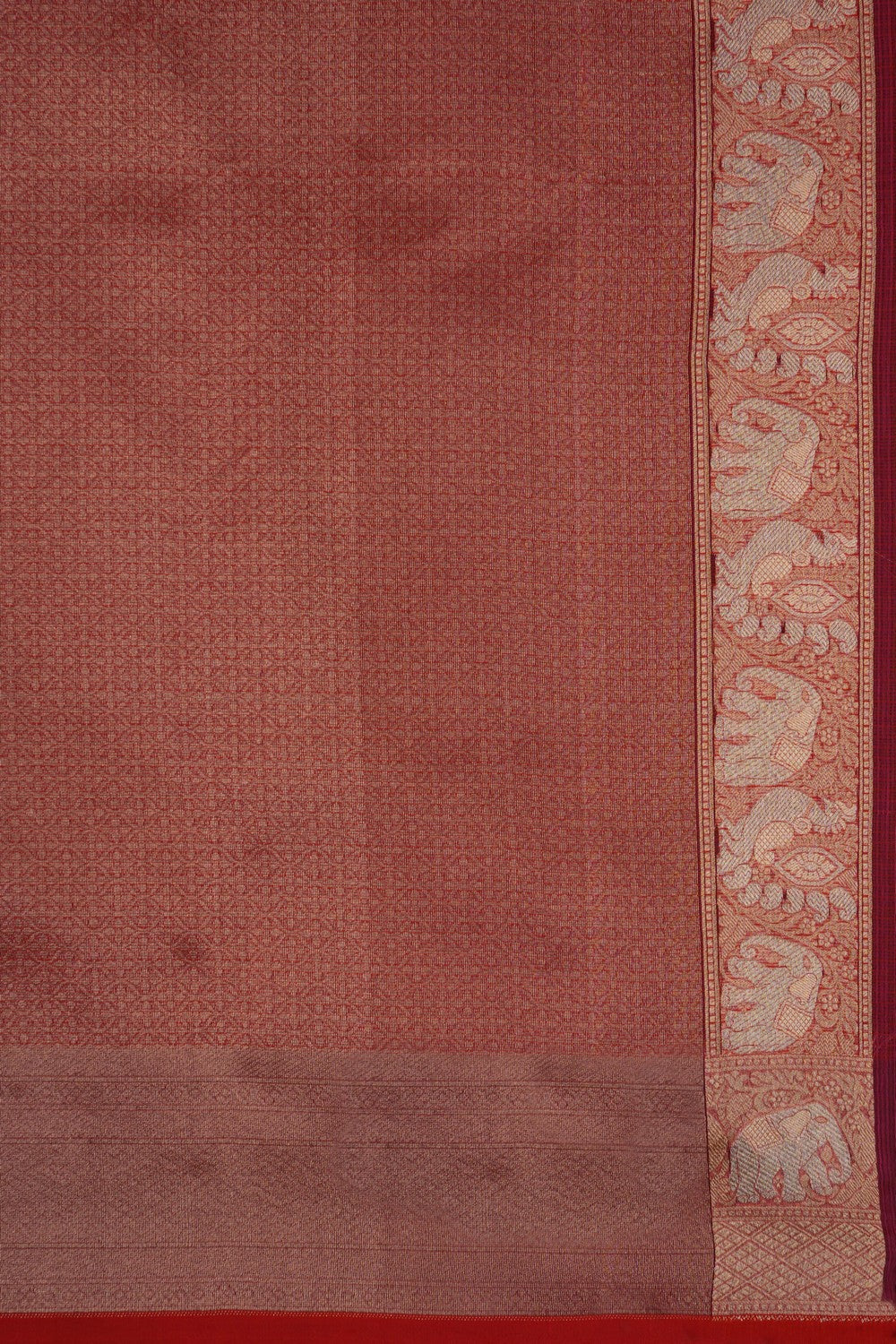 Image of Coral-Red Banarasi Kora Saree