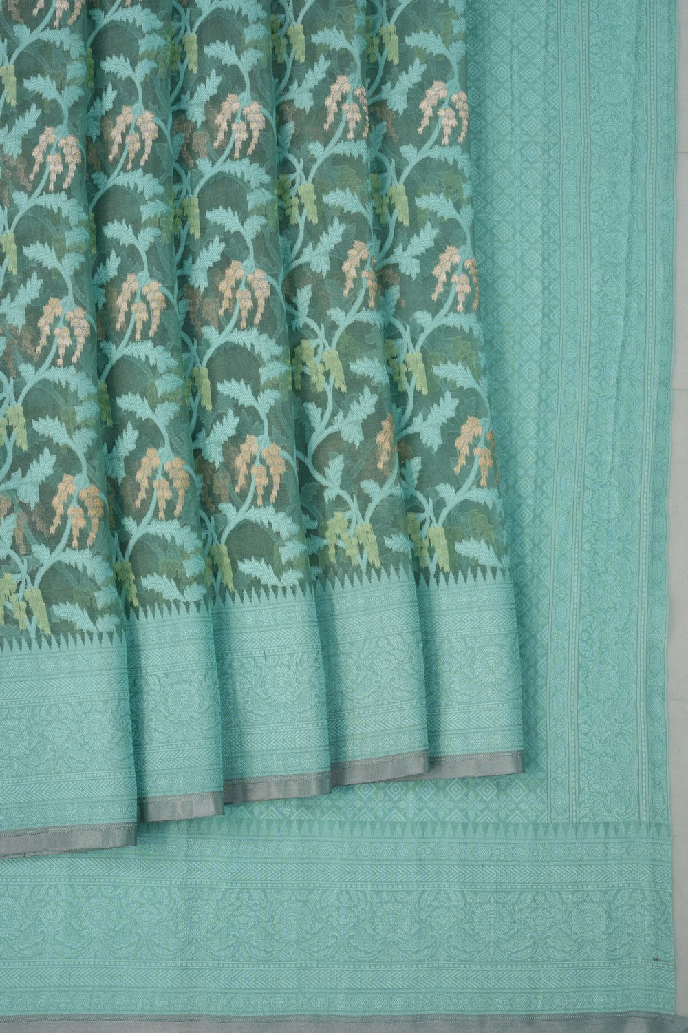 Image of Sage-Green Banarasi Kora Saree