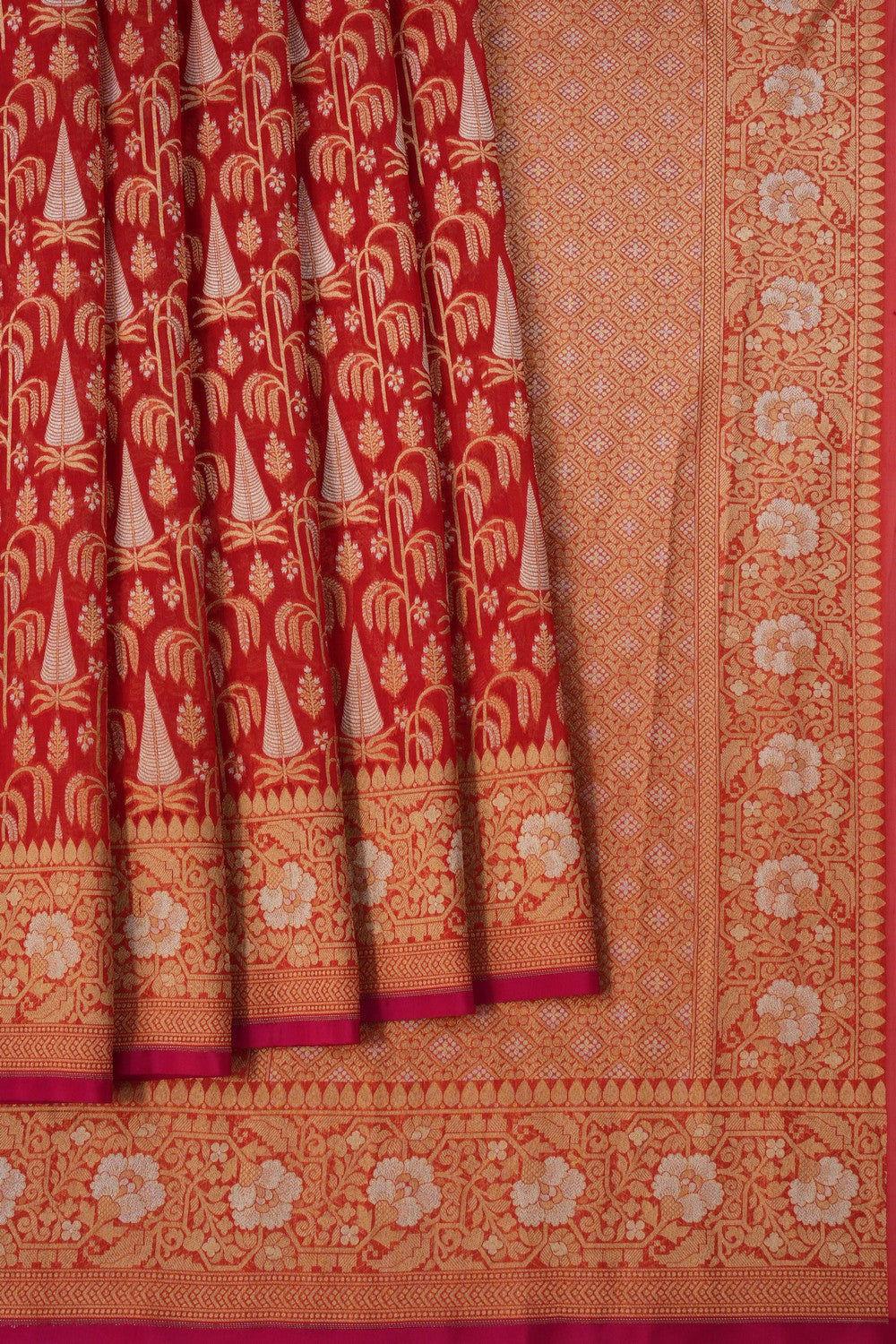 Image of Red Banarasi Kora Saree