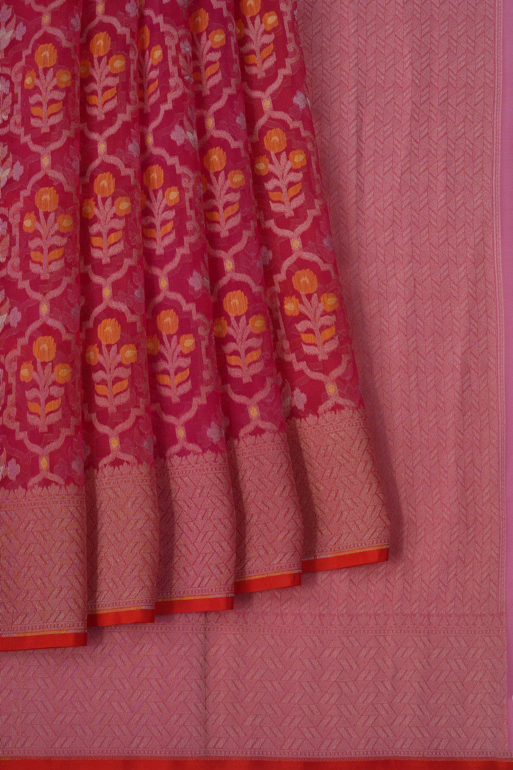 Image of Fuchsia-Pink Banarasi Kora Saree