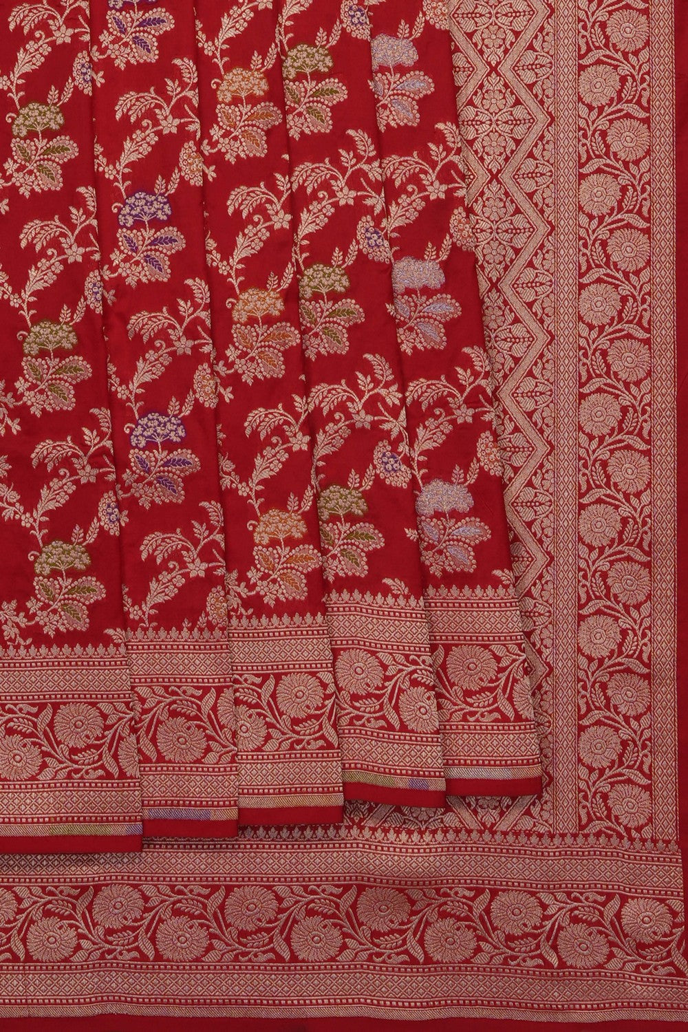 Image of Red Banarasi Katan Brocade Silk Saree