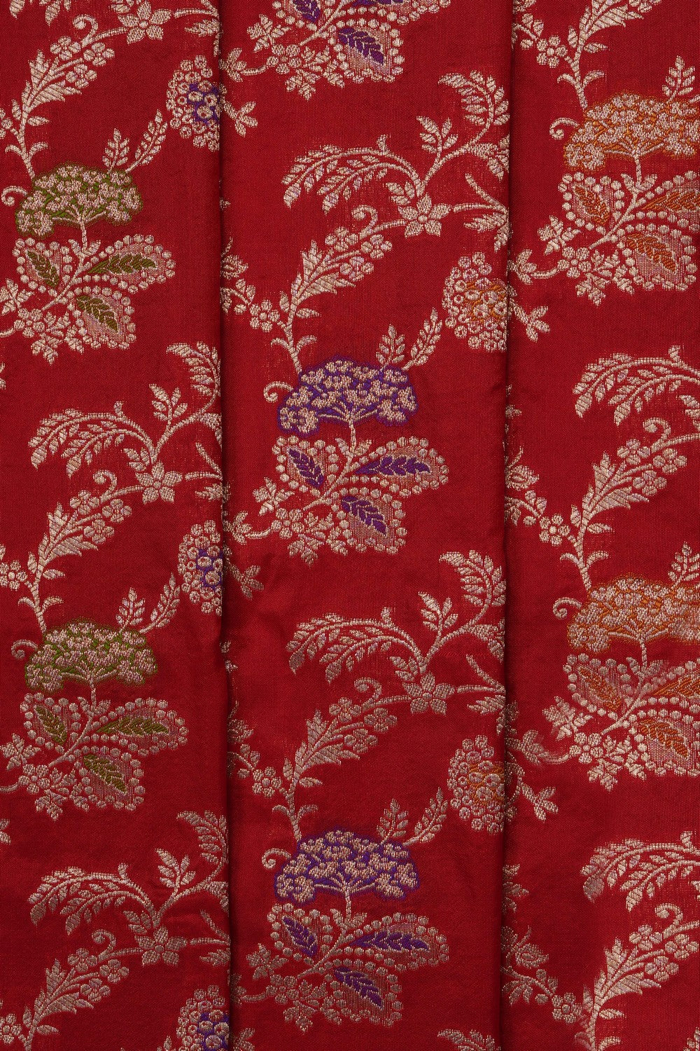 Image of Red Banarasi Katan Brocade Silk Saree