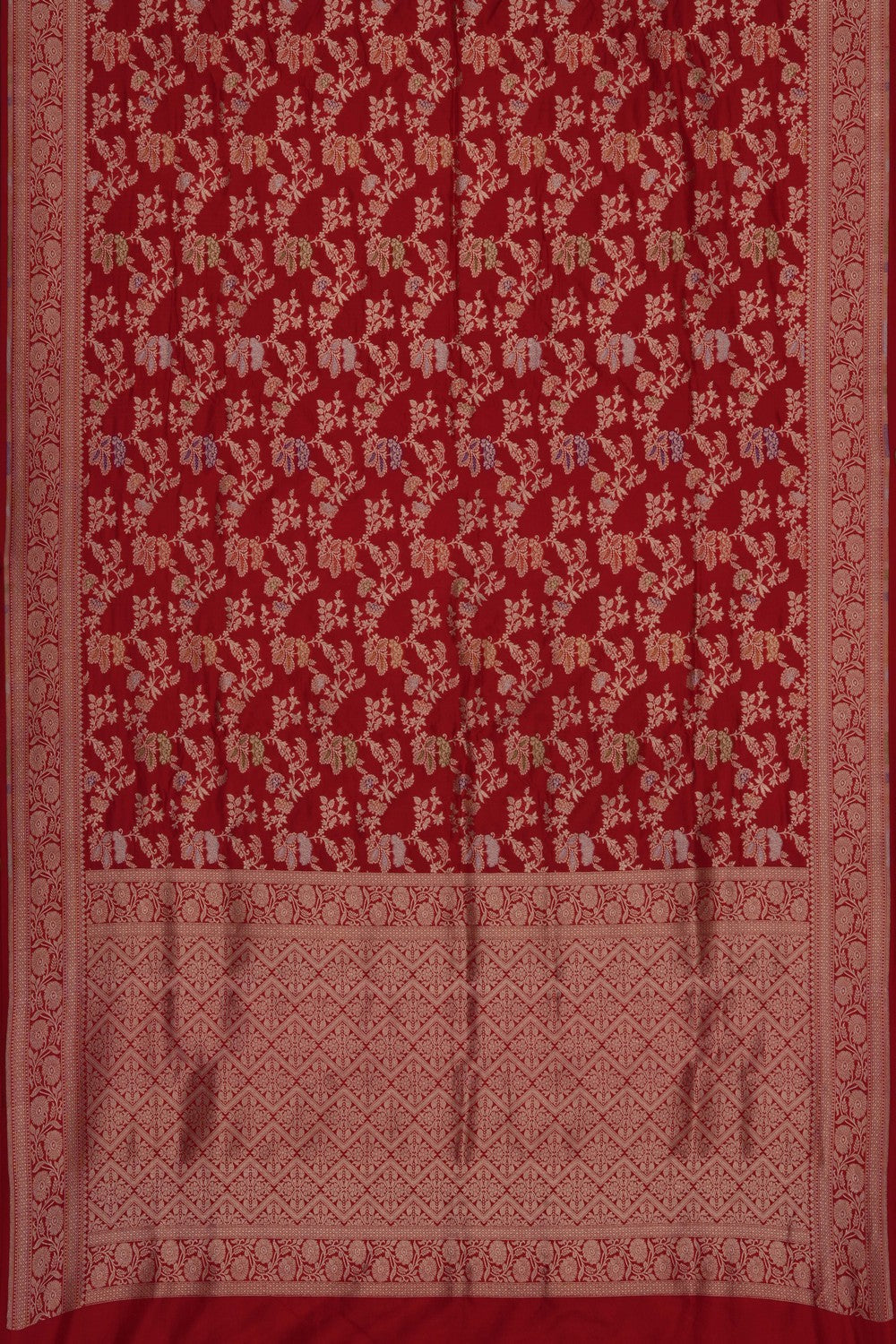Image of Red Banarasi Katan Brocade Silk Saree