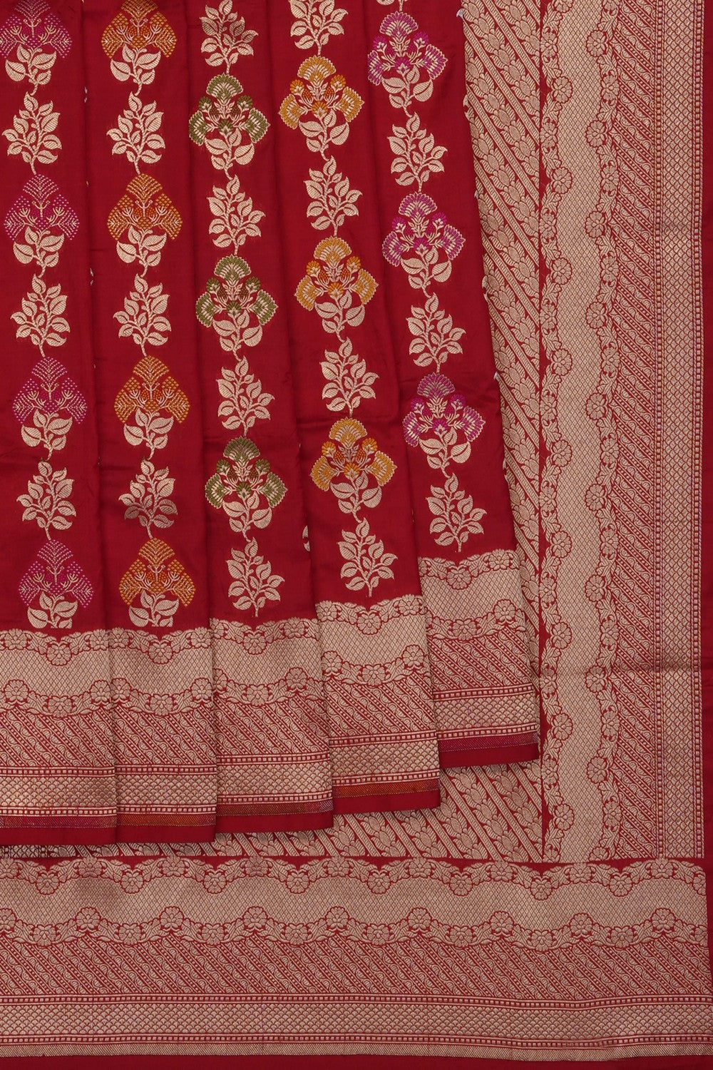Image of Red Banarasi Katan Silk Saree