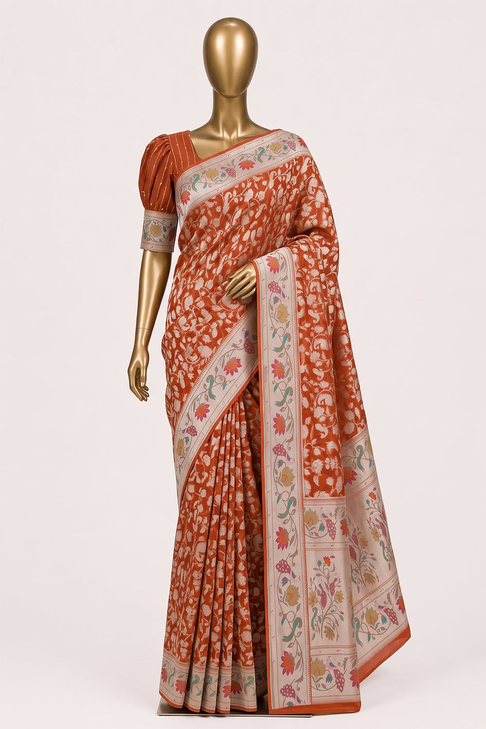Image of Orange Georgette Brocade Saree