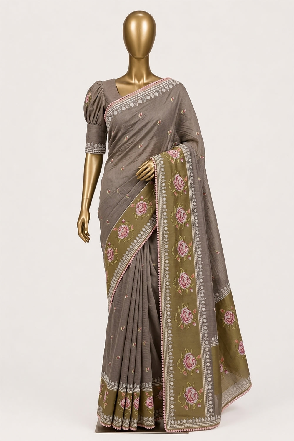 Image of Pastel Pink Kora Silk Saree