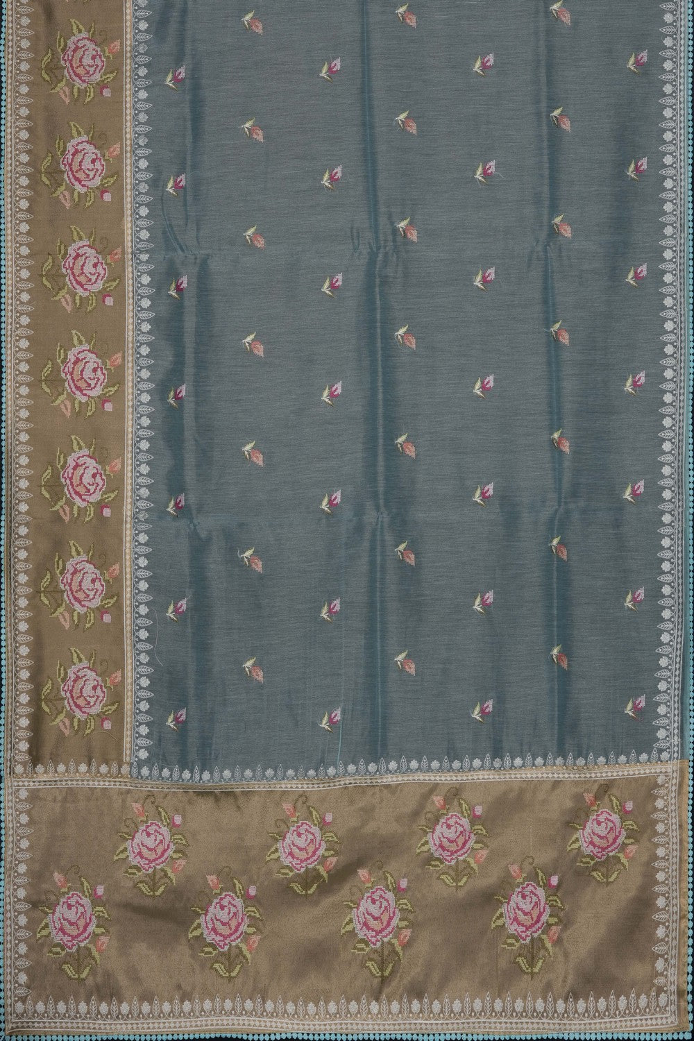 Image of Sea Blue Kora Silk Saree