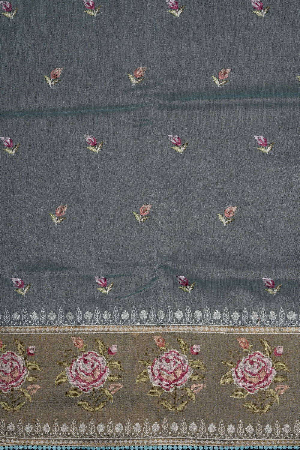 Image of Sea Blue Kora Silk Saree