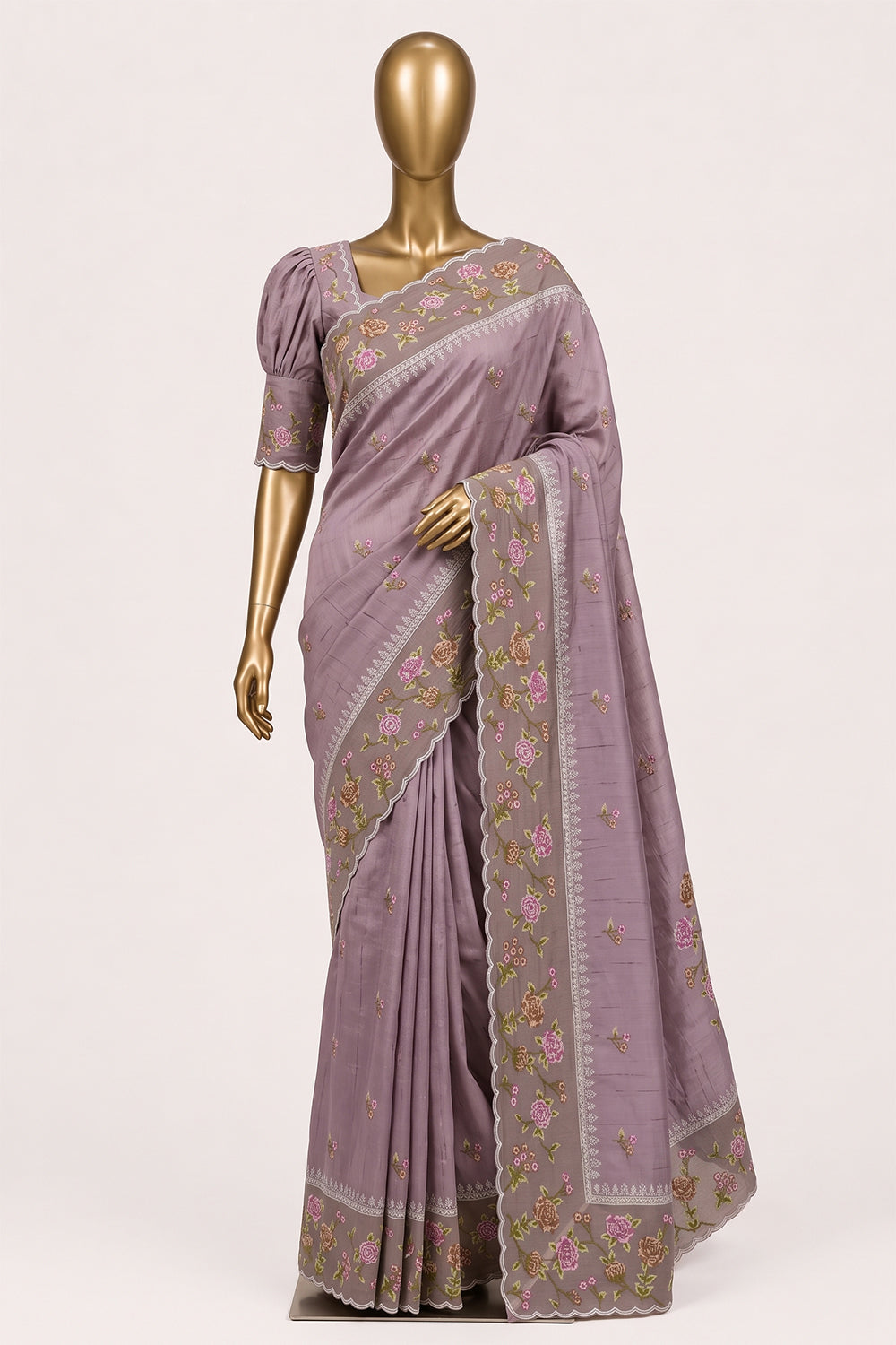 Image of Lilac Pink Kora Silk Saree