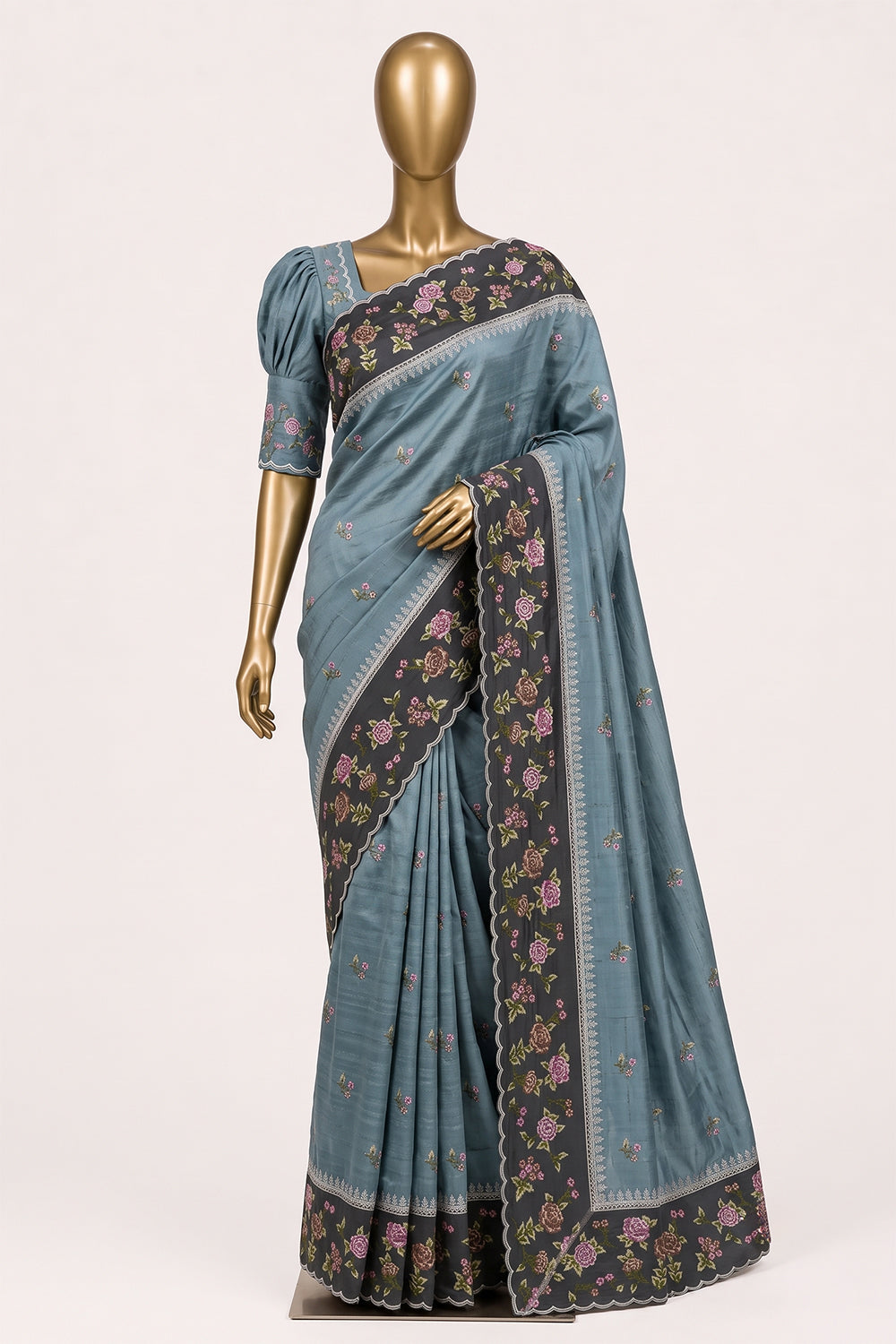 Image of Ocean Blue Silk Saree