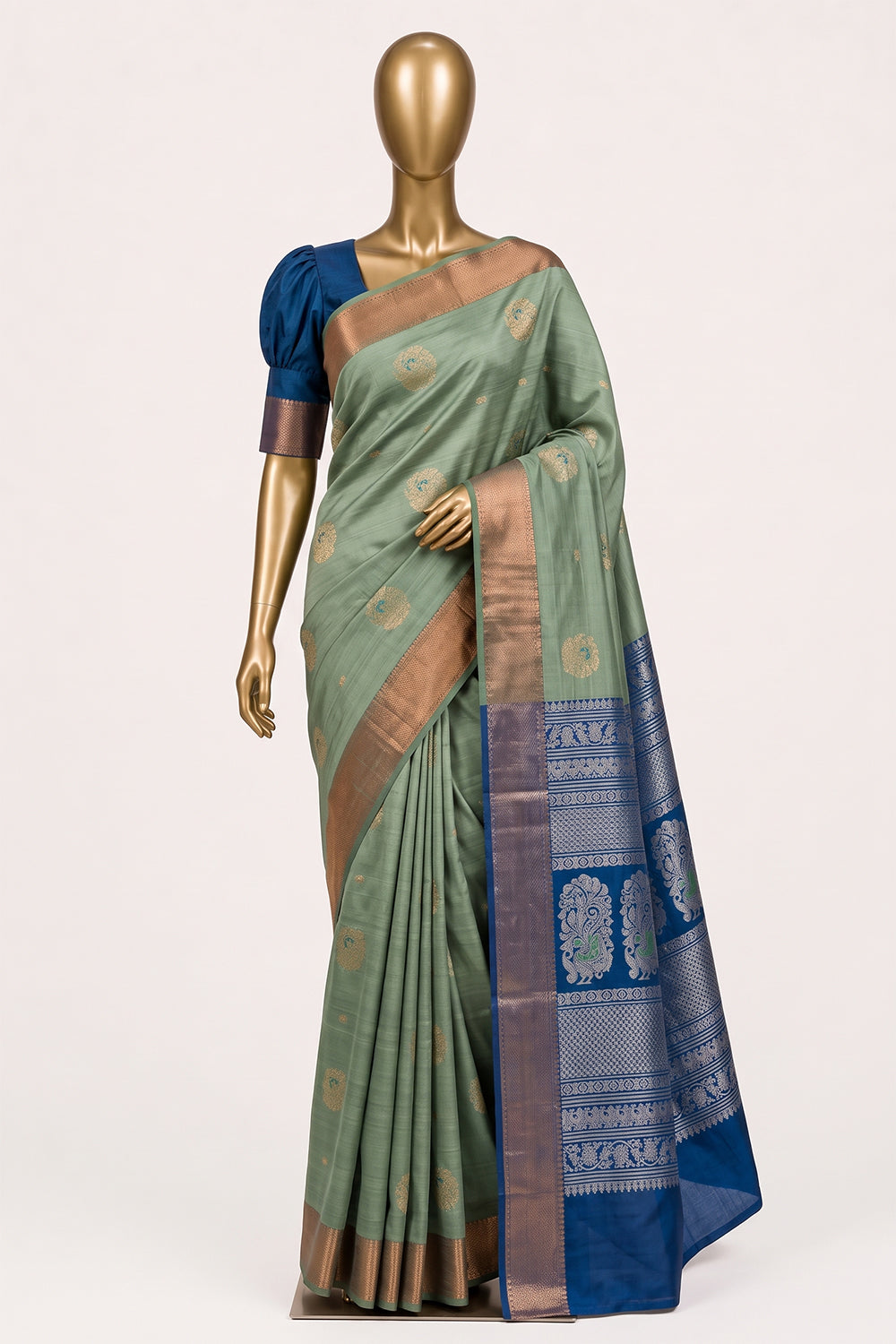 Image of Sage Green South Silk Cotton Saree