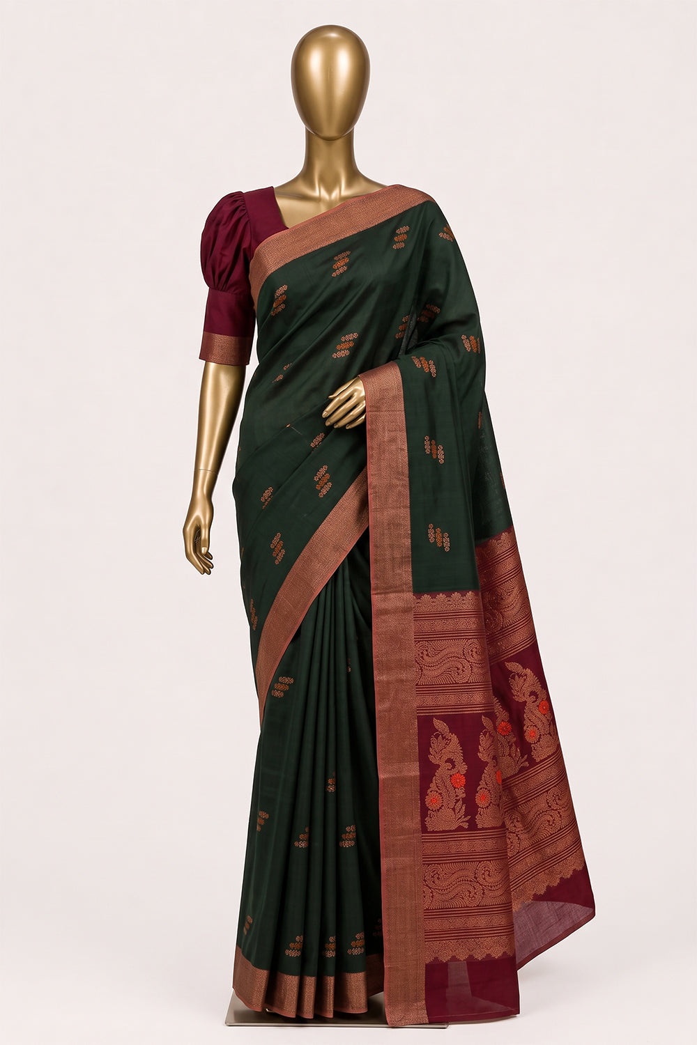 Image of Bottle Green South Silk Cotton Saree