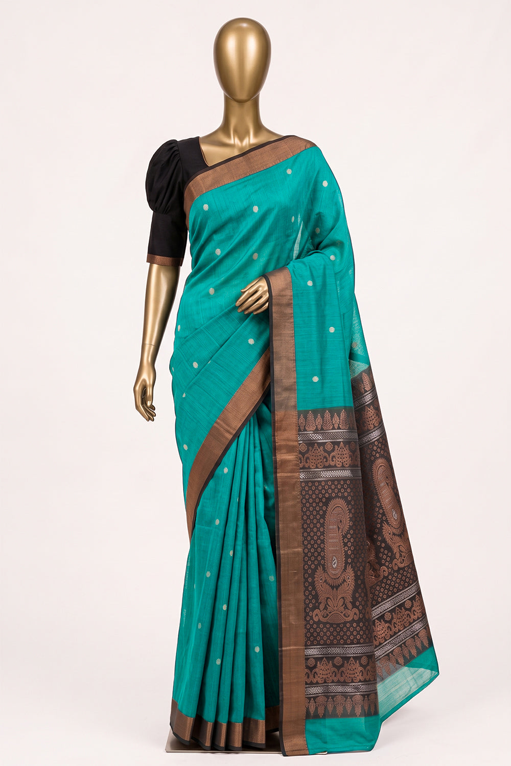 Image of Aqua Green South Silk Cotton Saree
