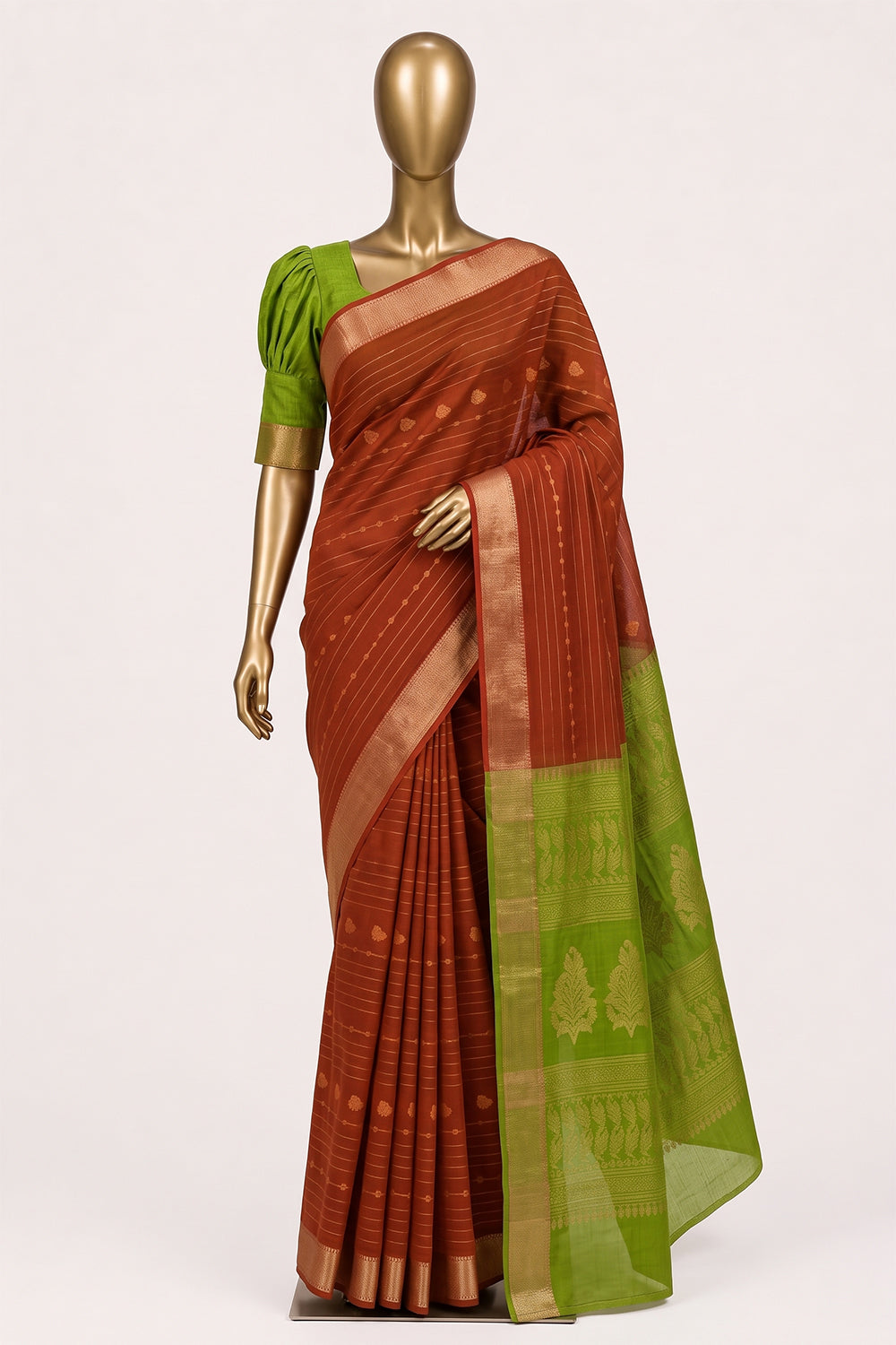 Image of Rust-Red South Silk Cotton Saree
