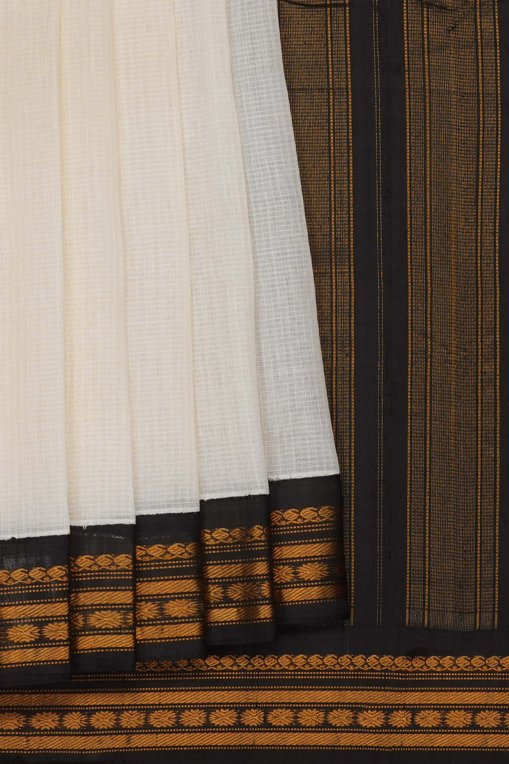 Image of Off-White Gadwal Cotton Saree